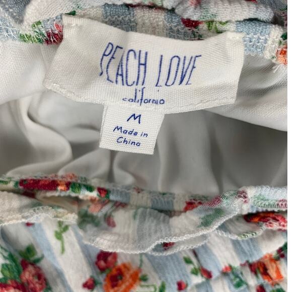 Peach Love California Womens Medium Striped Floral Short Sleeve Smocked Dress - Picture 5 of 7